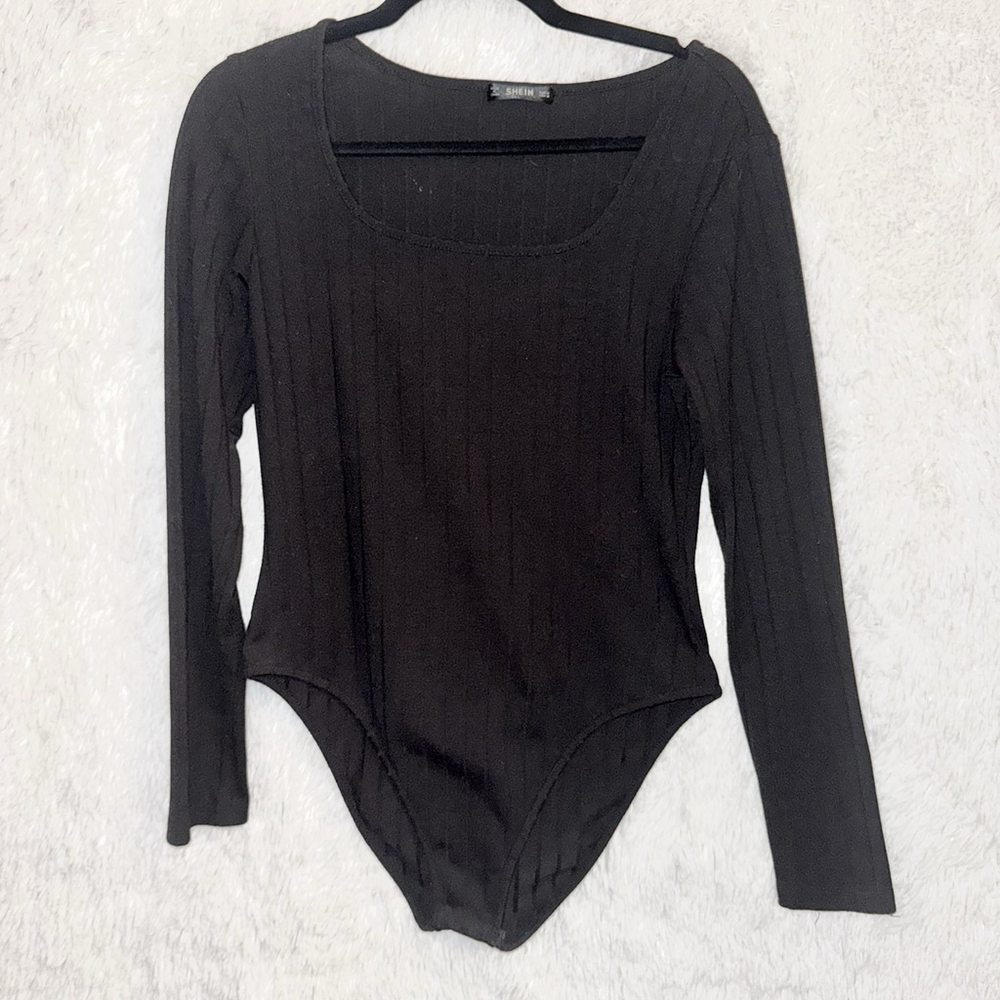 SHEIN Womens Black Ribbed Body Suit Size Medium